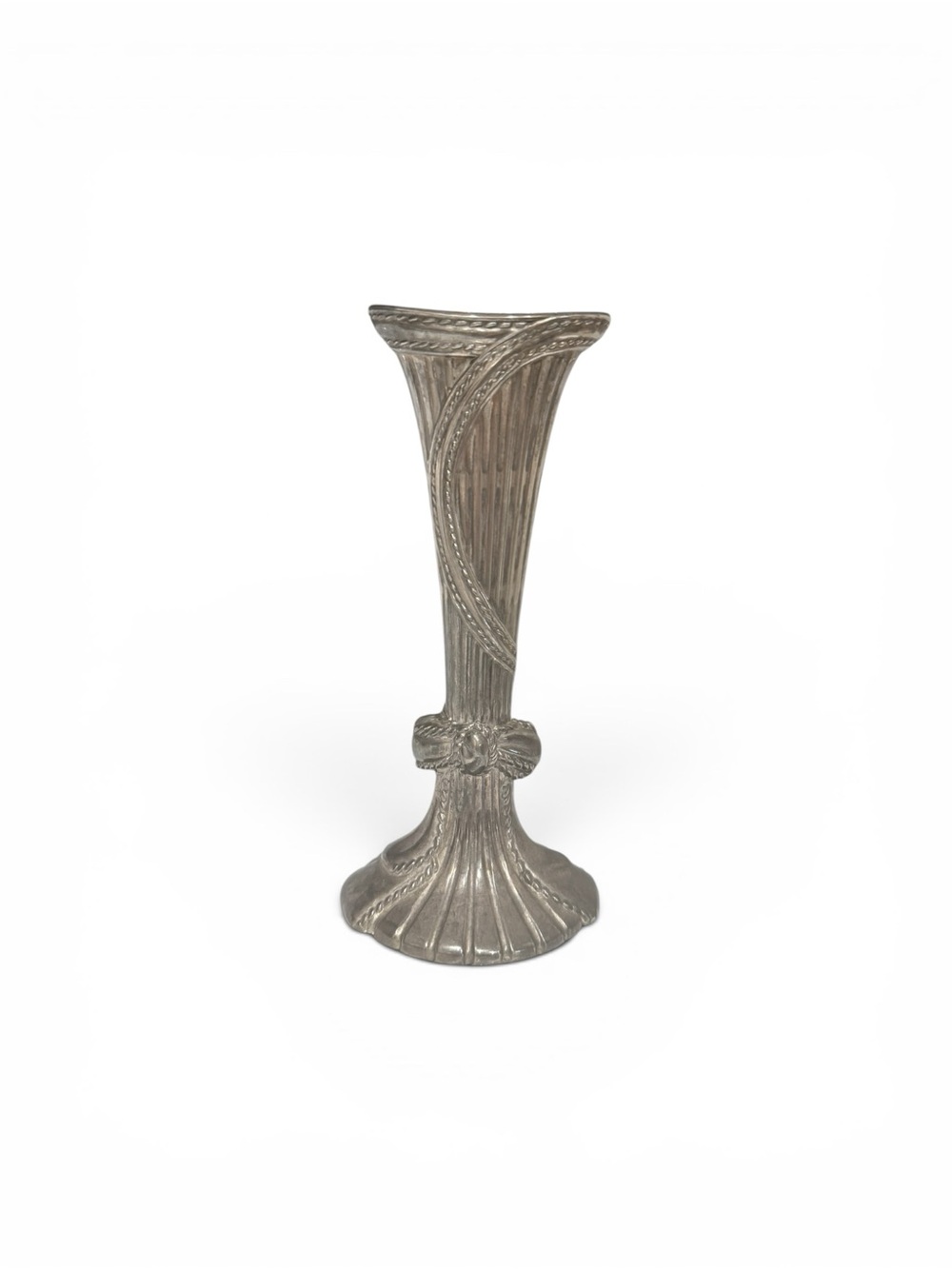 Vintage Silver Fluted Bud Vase with Rope Bow Design - Picture 14 of 15